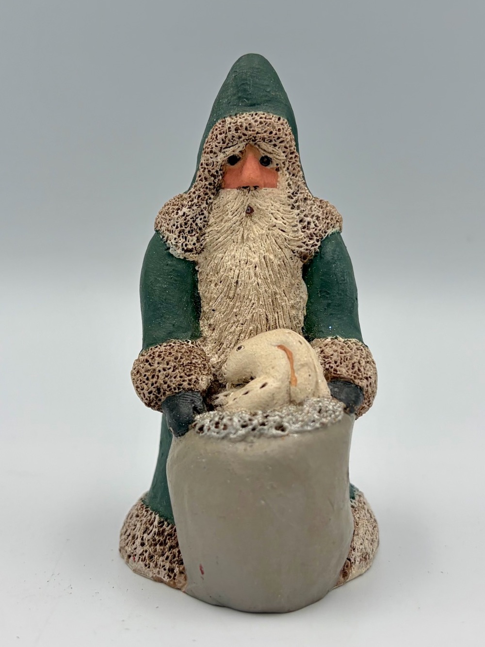 Vintage 1990 Gail Laura Santa Claus Sculpted Mini Ornament Folk Art Primitive 3”